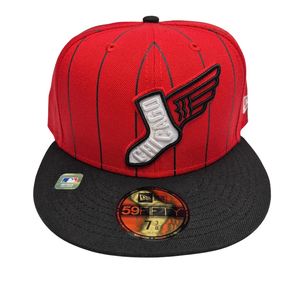New Era Chicago White Sox 59Fifty City Connect Red Black Pinstripe Cap Hat 7 3/8
